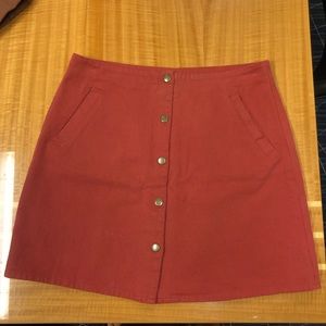 Francesca’s Light red/ rustic maroon jean skirt